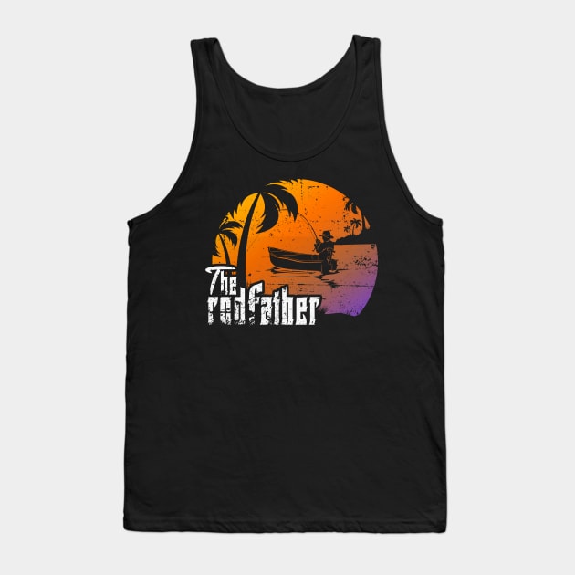 The Rodfather Fishing Funny Sunset Parody T-Shirt Vintage Retro Tank Top by BijStore